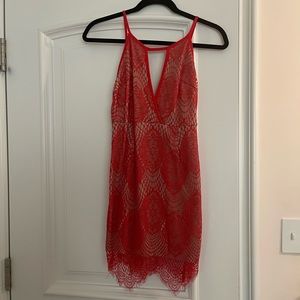 Red lace dress with nude lining
